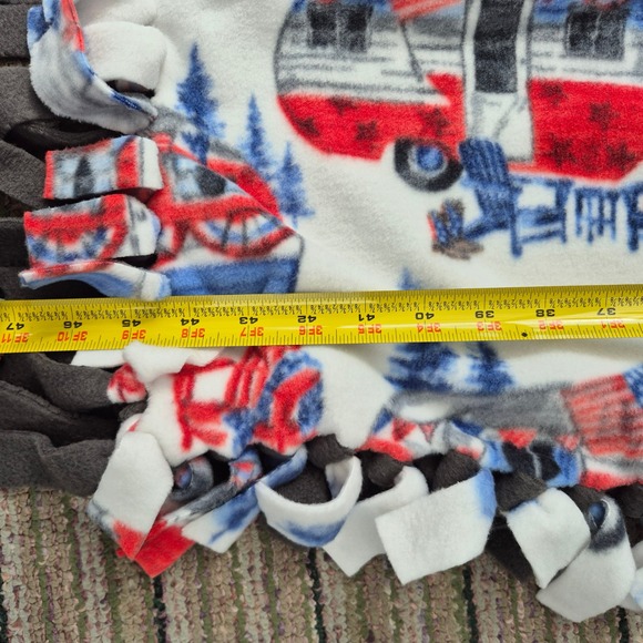 Handmade Fleece Tie Blanket 45x45" Cozy Lap Throw Patriotic Camper Americana - Picture 8 of 8